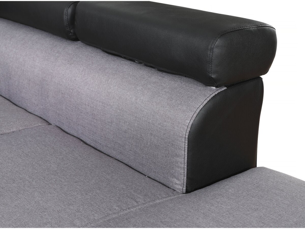Sofá de canto conversível "Sophia luxe" - 265 x 190,5 x 80/91 cm - Preto / Cinza - 5 lugares - Ângulo reto