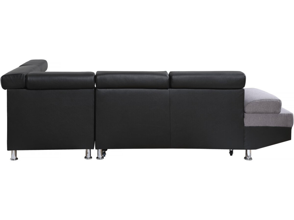 Sofá de canto conversível "Sophia luxe" - 265 x 190,5 x 80/91 cm - Preto / Cinza - 5 lugares - Ângulo reto