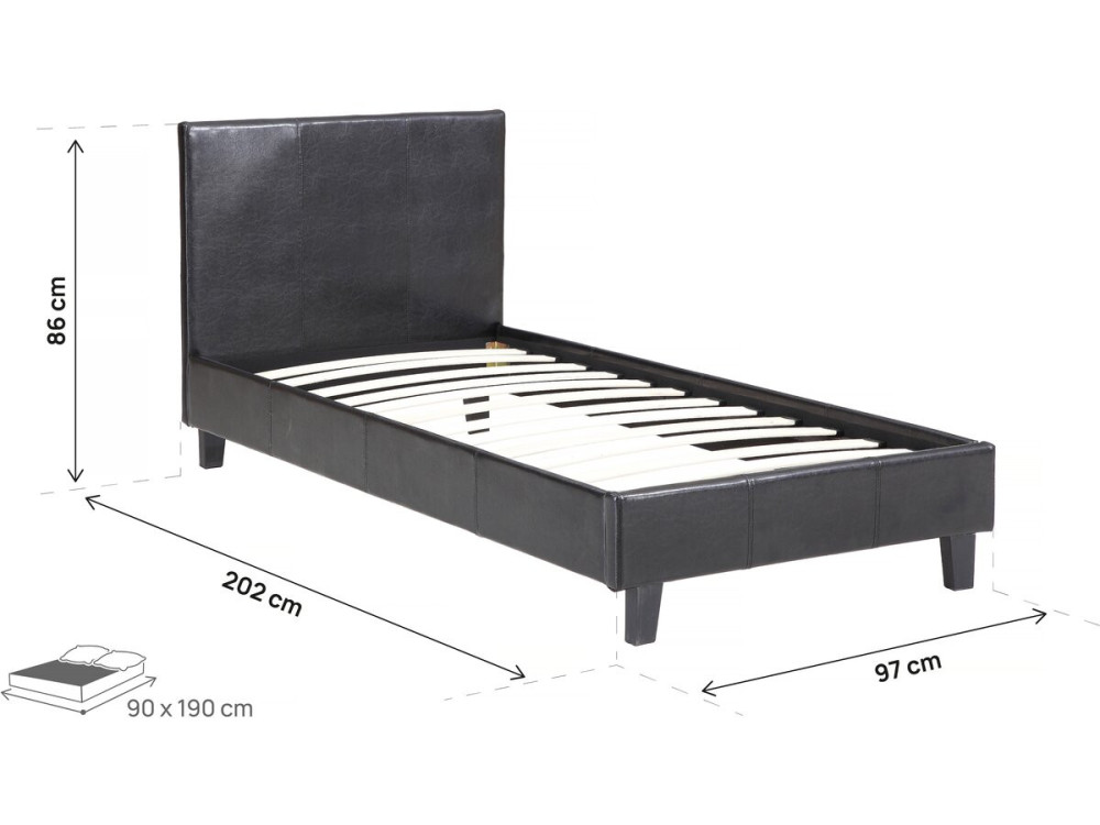Cama "Lina" - 90 x 190 cm - Preto