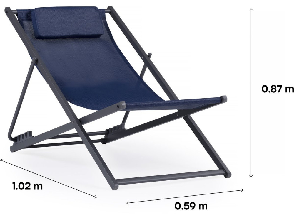 Conjunto de 2 espreguiçadeiras metálicas em têxtil - Com apoio de cabeça - Azul meia-noite