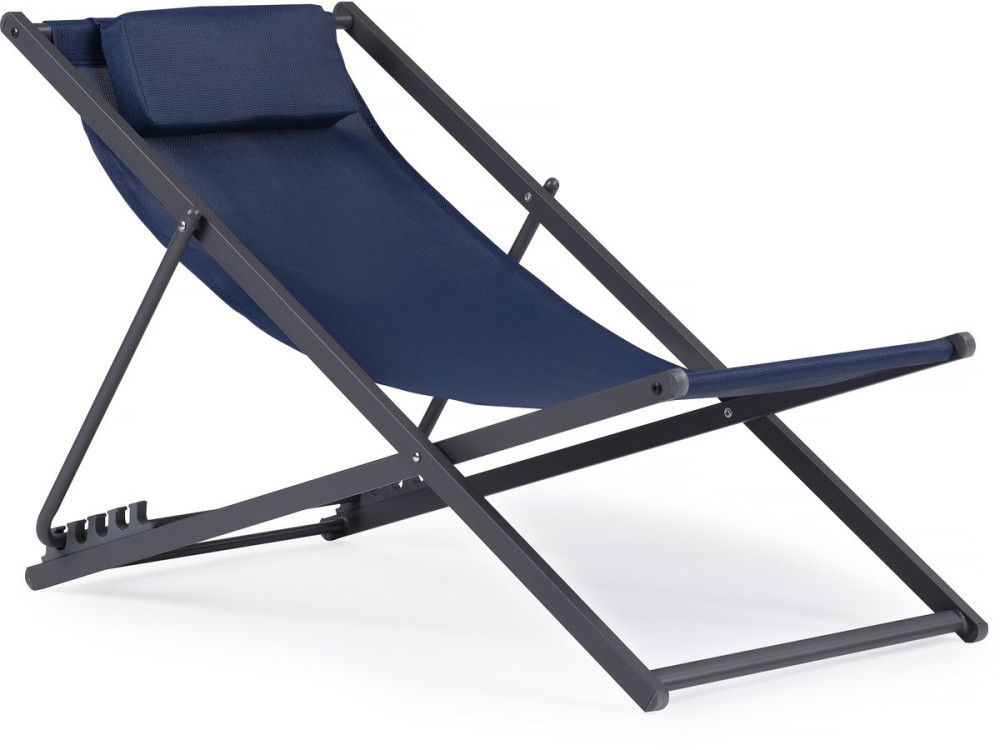 Conjunto de 2 espreguiçadeiras metálicas em têxtil - Com apoio de cabeça - Azul meia-noite