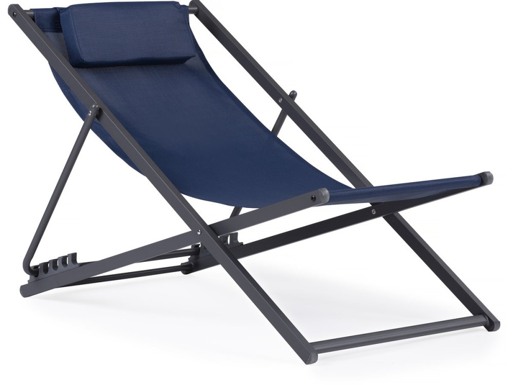Conjunto de 2 espreguiçadeiras metálicas em têxtil - Com apoio de cabeça - Azul meia-noite