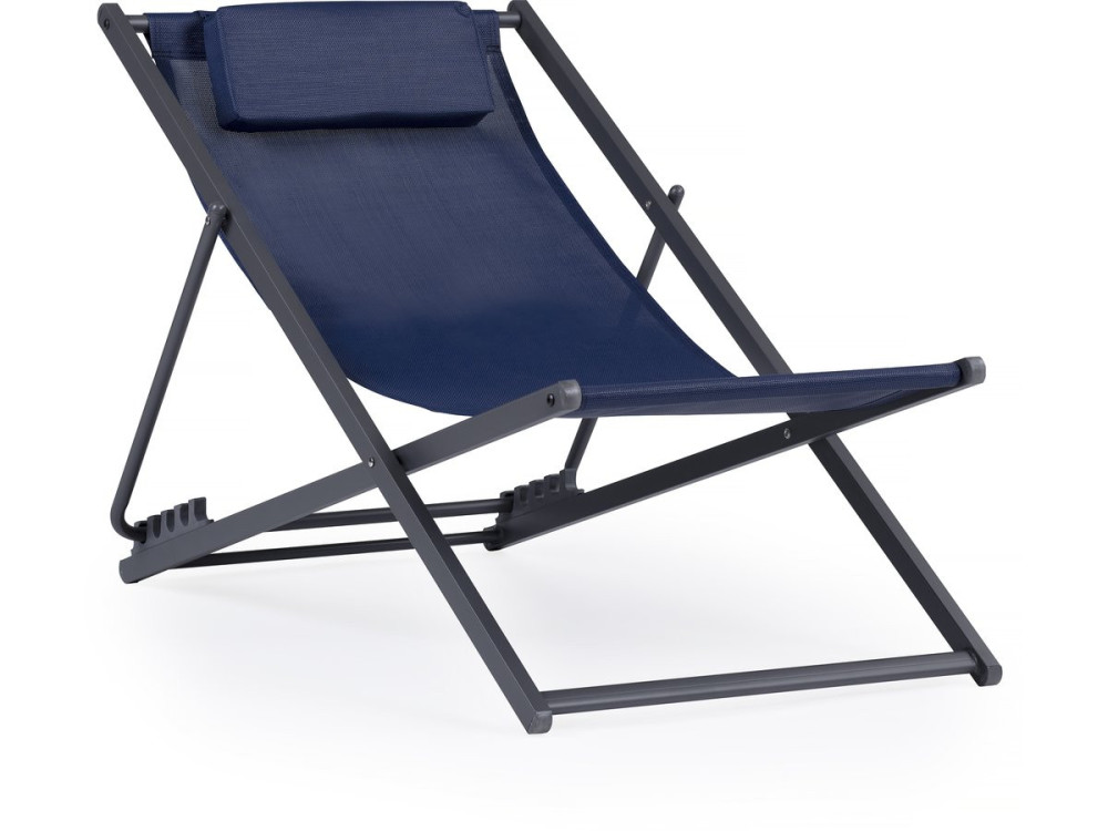 Conjunto de 2 espreguiçadeiras metálicas em têxtil - Com apoio de cabeça - Azul meia-noite