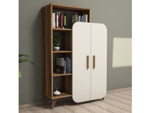 Armário de madeira "Form" com prateleiras - 90 x 32 x 132 cm - Creme de nogueira 2