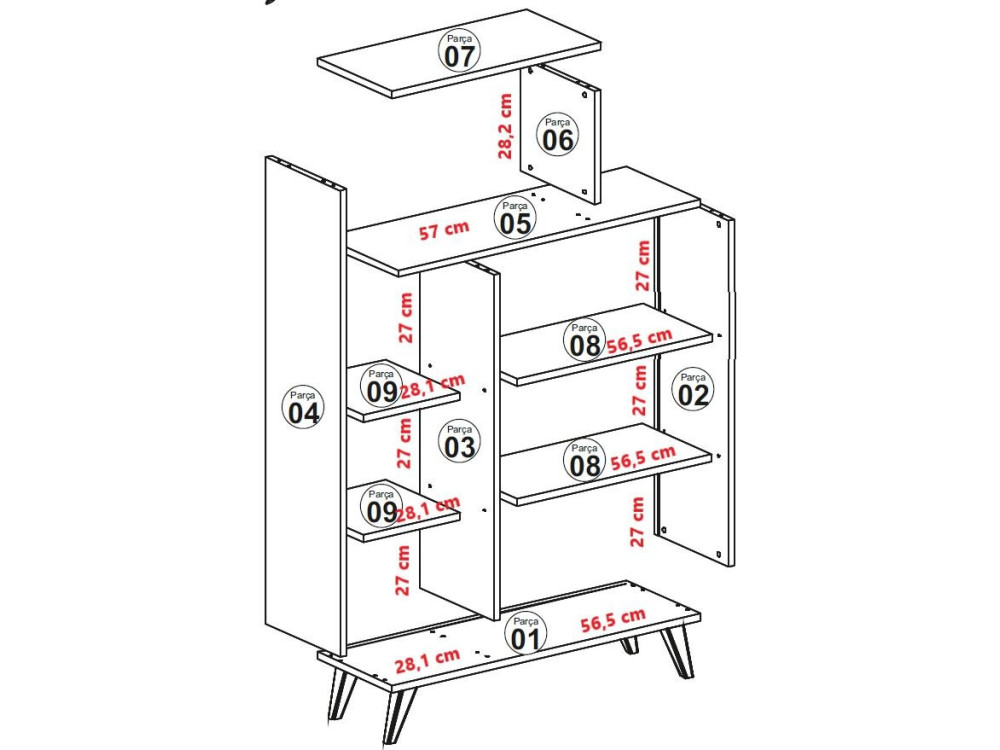 Estante de madeira "Form" - 90 x 32 x 132 cm - Branco