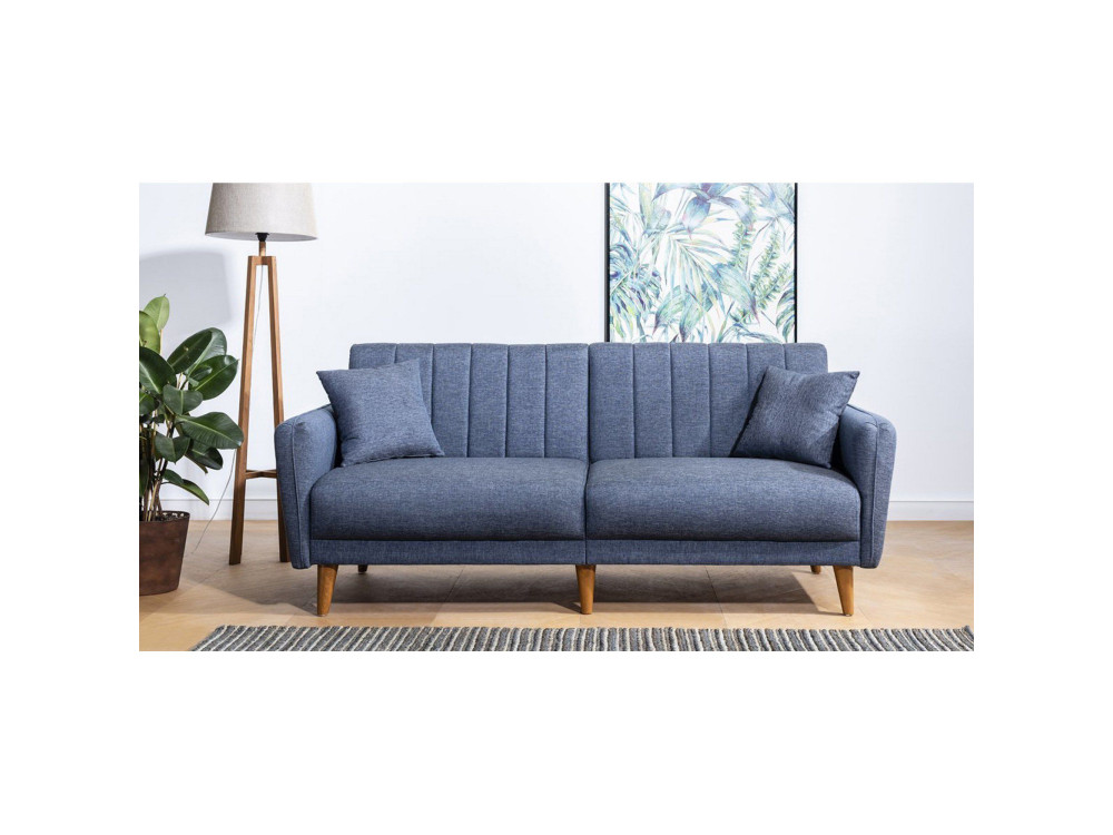Sofá-cama de 3 lugares em tecido "Aqua" 205 x 85 x 85 cm - Azul escuro