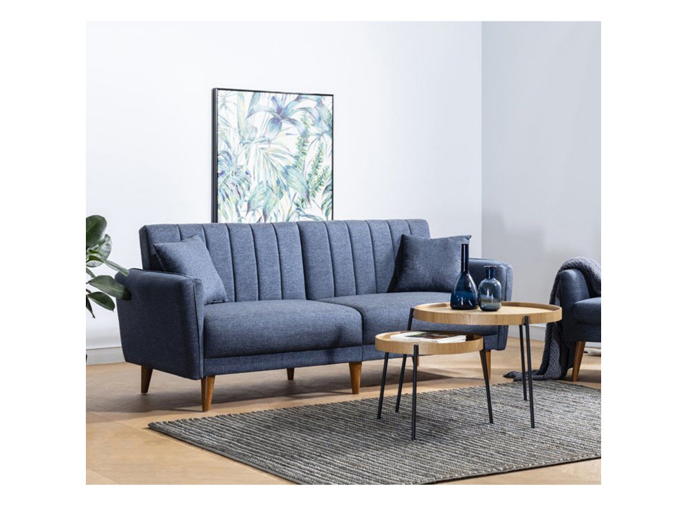 Sofá-cama de 3 lugares em tecido "Aqua" 205 x 85 x 85 cm - Azul escuro