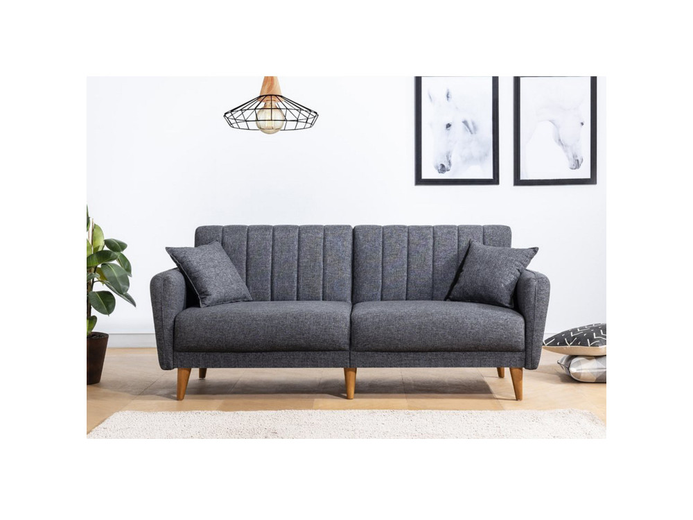 Sofá-cama de 3 lugares em tecido "Aqua" 205 x 85 x 85 cm - Cinzento escuro
