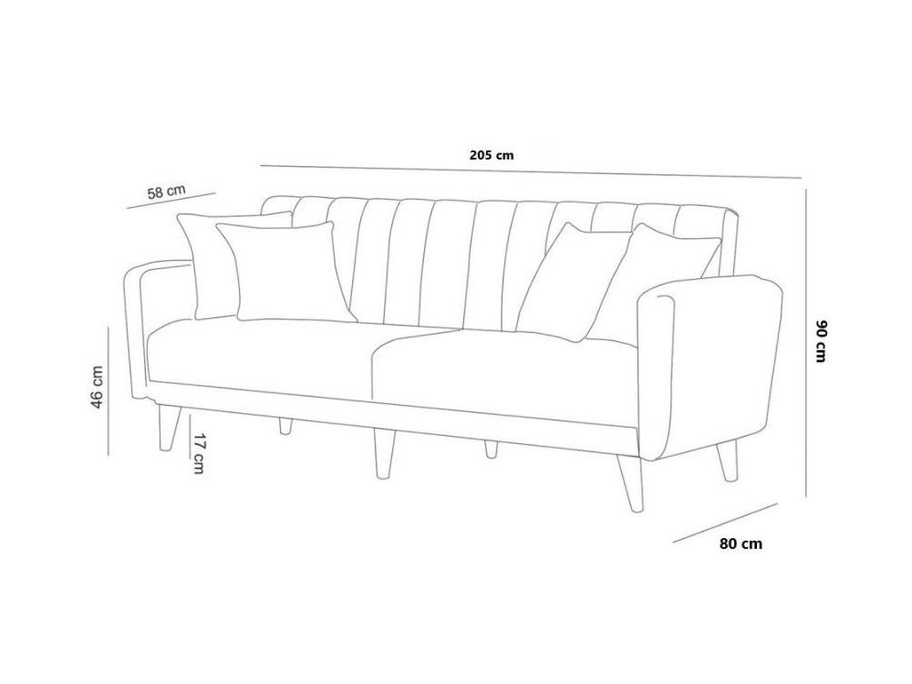 Sofá-cama de 3 lugares em tecido "Aqua" 205 x 85 x 85 cm - Cinzento escuro