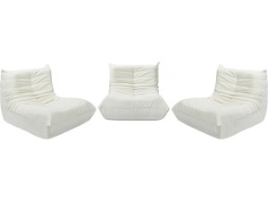 Conjunto de 3 cadeirões modulares em tecido texturado "Velasca" - Branco