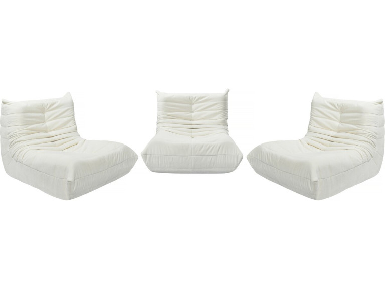 Conjunto de 3 cadeirões modulares em tecido texturado "Velasca" - Branco
