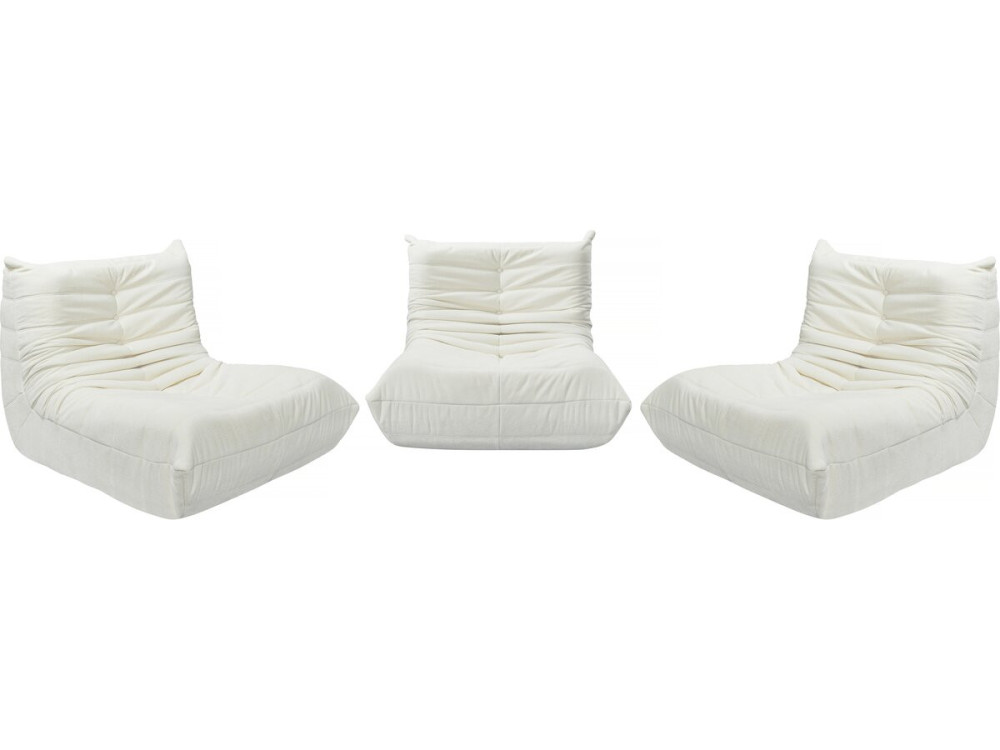 Conjunto de 3 cadeirões modulares em tecido texturado "Velasca" - Branco