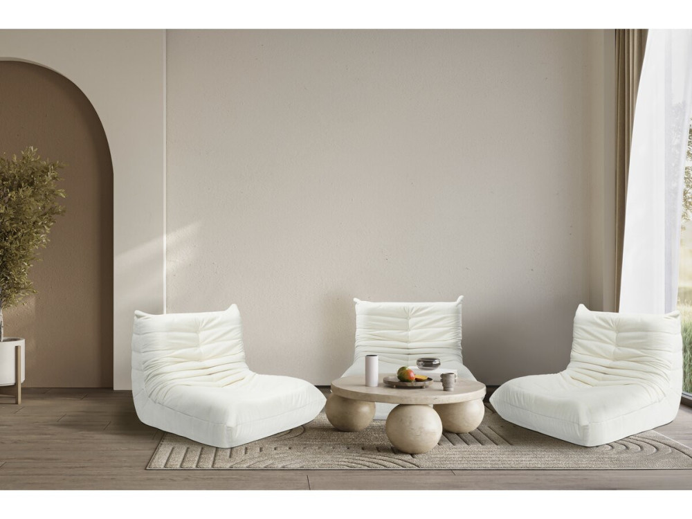 Conjunto de 3 cadeirões modulares em tecido texturado "Velasca" - Branco