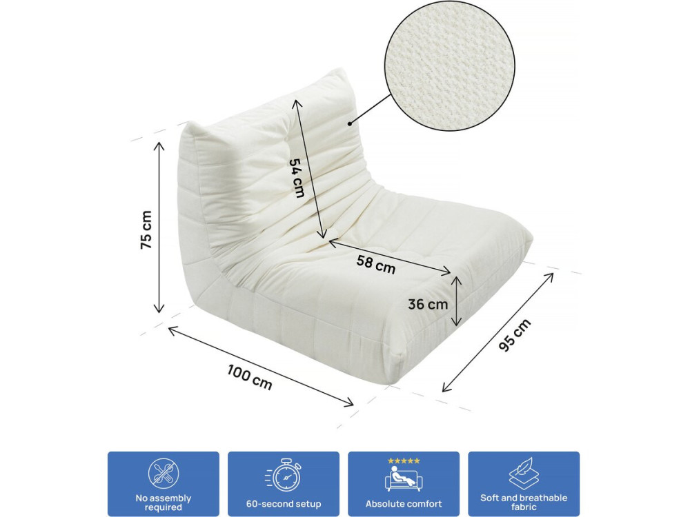 Conjunto de 3 cadeirões modulares em tecido texturado "Velasca" - Branco
