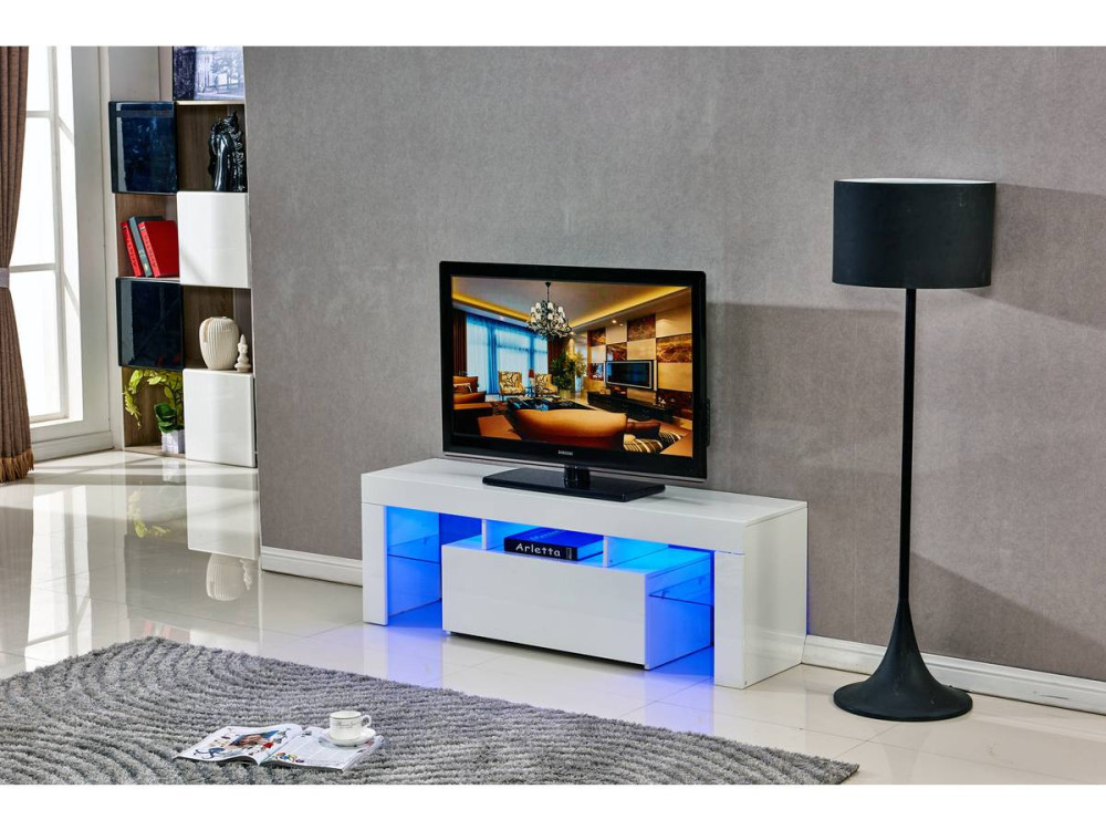 Móvel TV LED "Borda" - 130 x 34 x 45 cm - Lacado branco