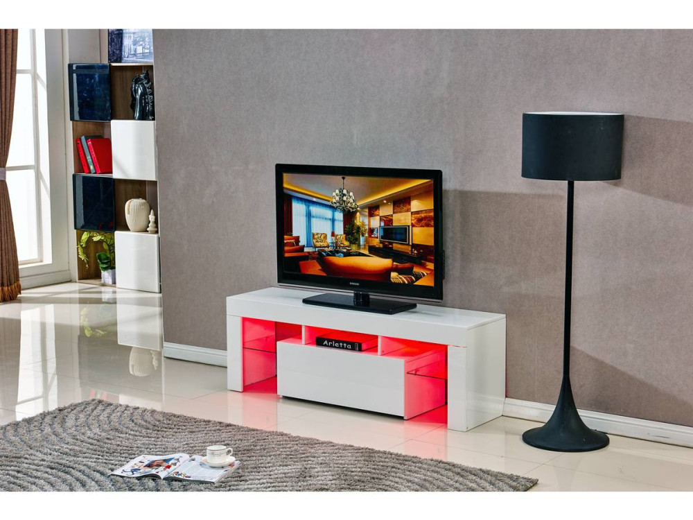 Móvel TV LED "Borda" - 130 x 34 x 45 cm - Lacado branco