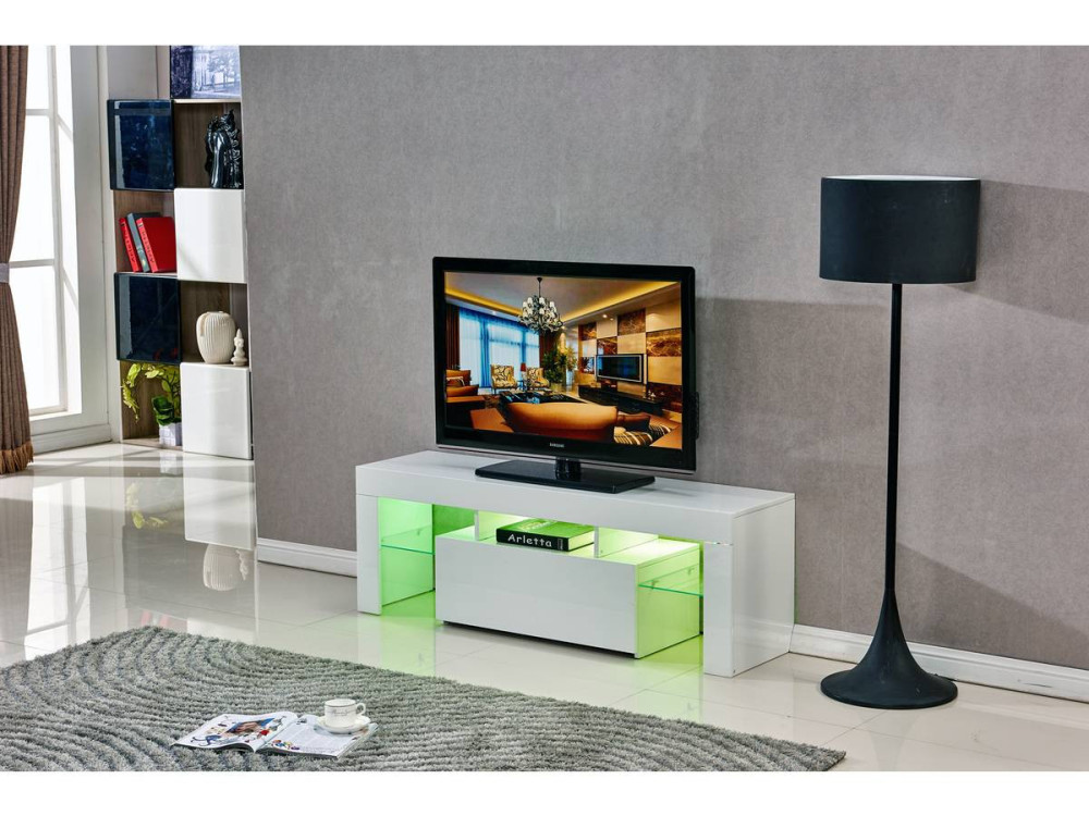 Móvel TV LED "Borda" - 130 x 34 x 45 cm - Lacado branco