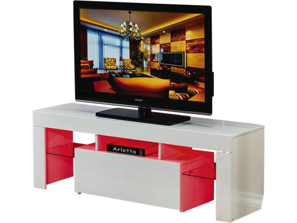 Móvel TV LED "Borda" - 130 x 34 x 45 cm - Lacado branco