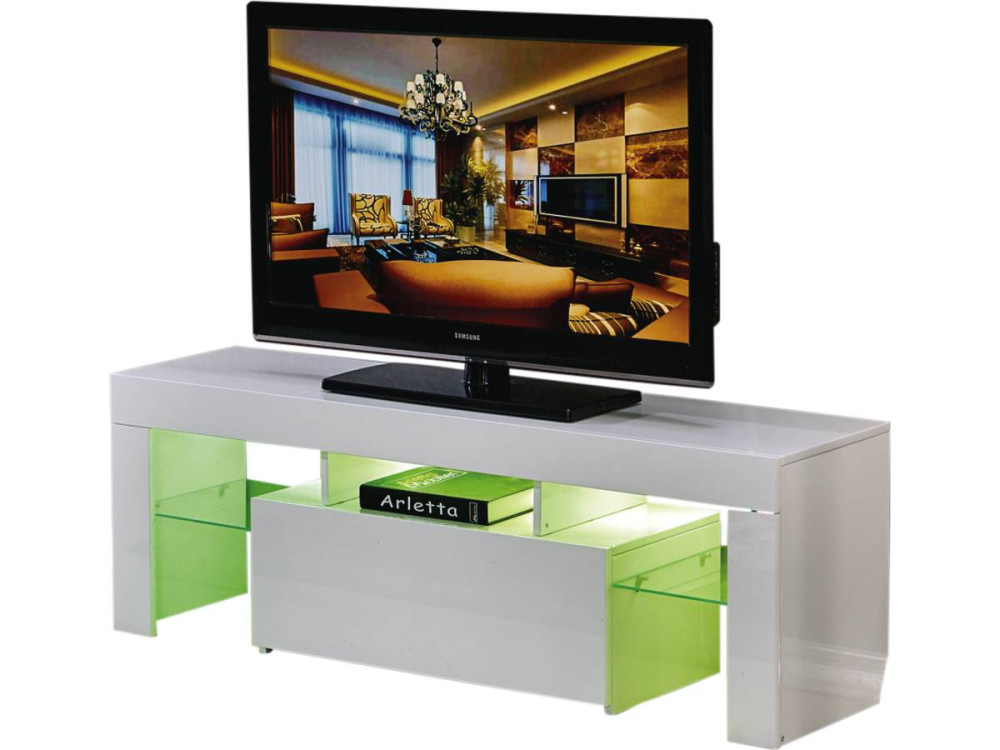 Móvel TV LED "Borda" - 130 x 34 x 45 cm - Lacado branco