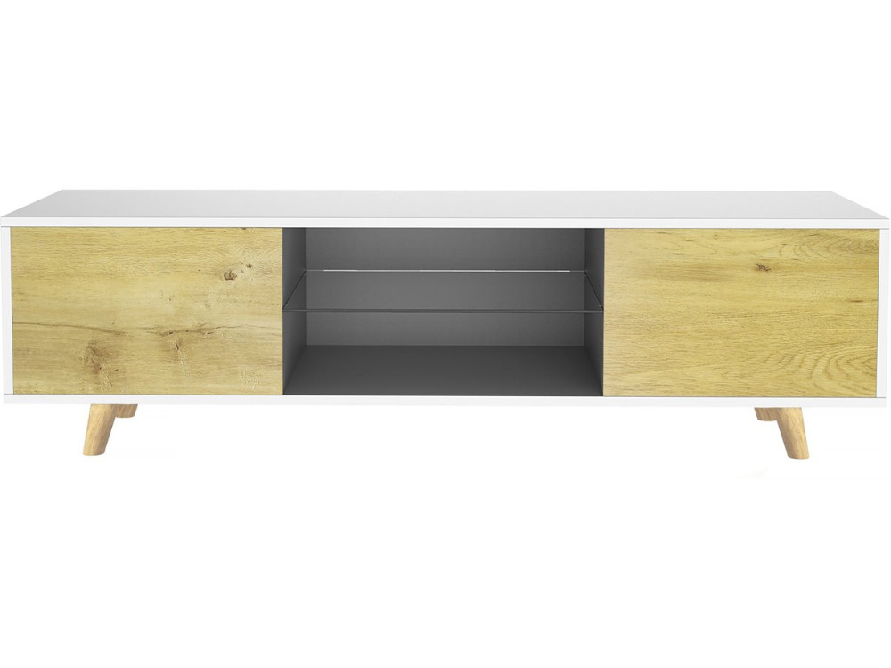 Móvel TV LED "Inna" - 140 x 42 x 45 cm - Branco/Carvalho