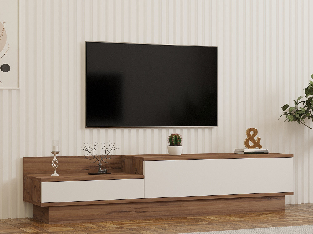 Móvel TV em madeira "Barko" - 160 x 35 x 35 cm - Pinho AtlânticoBranco