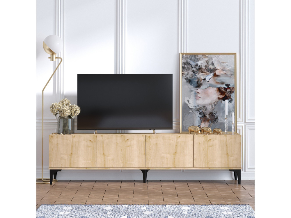 Mesa de TV em madeira "Nora" - 180 x 35 x 50 cm - Carvalho safira