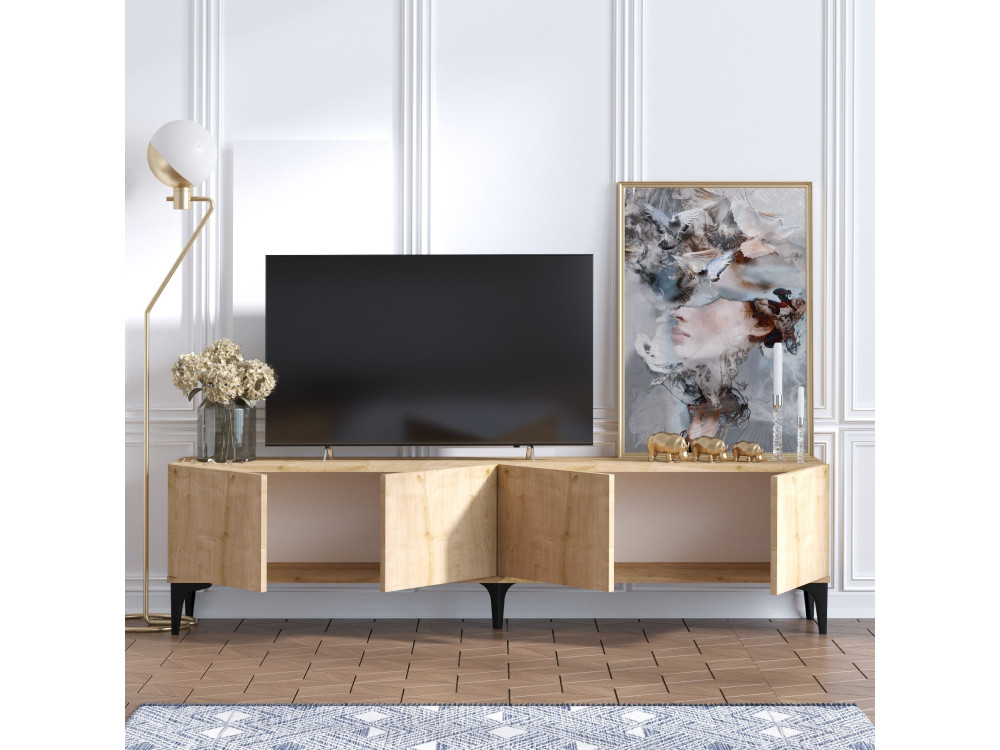 Mesa de TV em madeira "Nora" - 180 x 35 x 50 cm - Carvalho safira