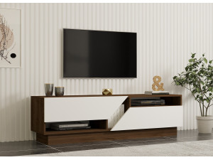 Suporte de TV em madeira "Koza" - 160 x 40 x 45 cm - NogueiraBranco 2
