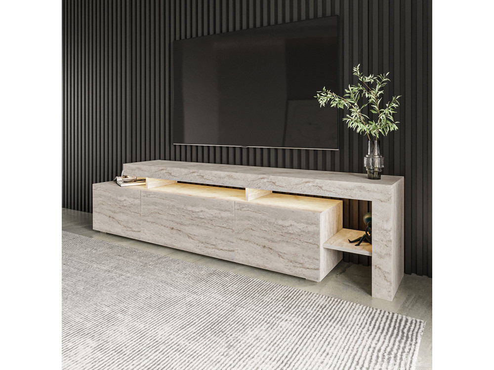 Suporte de TV em madeira "Beliz" - 192 x 37 x 53 cm - Travertino