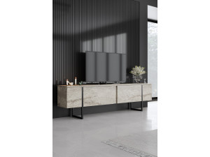 Suporte de TV em madeira "Luxe" - 180 x 30 x 50 cm - TravertinoPreto 2