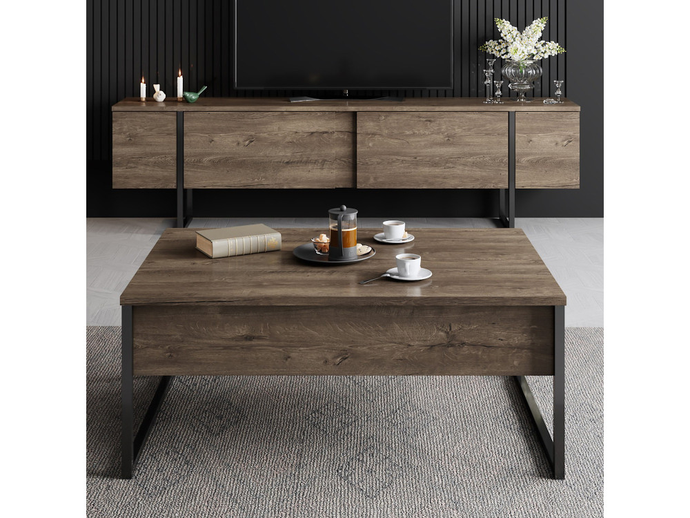 Suporte para televisor em madeira "Luxe" - 180 x 30 x 50 cm - NogueiraPreto