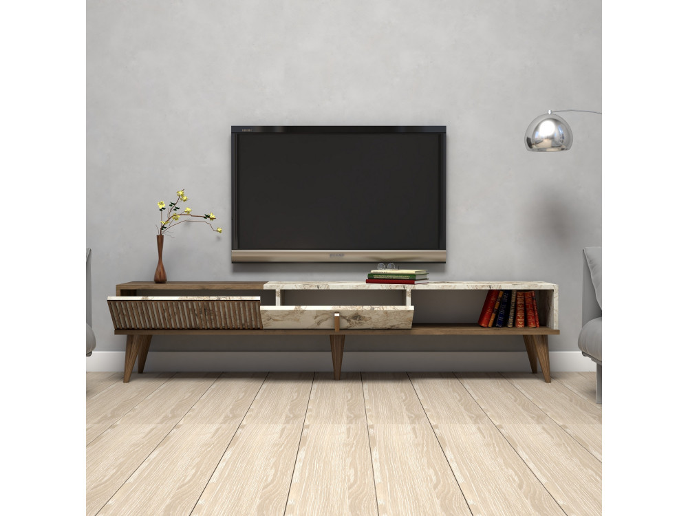 Suporte de TV em madeira "Milan" - 180 x 35 x 40 cm - NogueiraBranco
