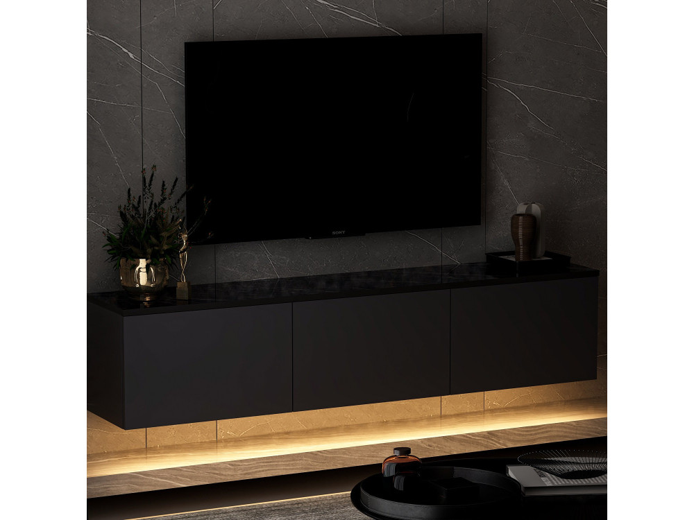 Mesa de TV em madeira "Neon" - 160 x 32 x 35 cm - Antracite