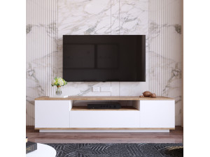 Suporte de TV em madeira FR7" - 180 x 44 x 44 cm - Pinho AtlânticoBranco 2