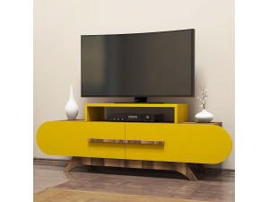 Suporte de TV em madeira "Rose" - 145 x 36 x 49 cm - NogueiraAmarelo 2