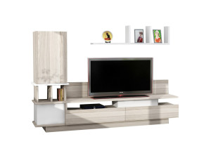 Móvel TV "Como" em madeira com prateleira de parede - 149 x 31 x 117 cm - Cinzento claro