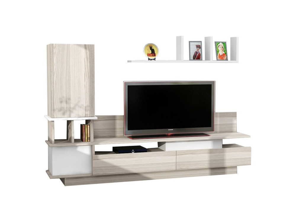 Móvel TV "Como" em madeira com prateleira de parede - 149 x 31 x 117 cm - Cinzento claro