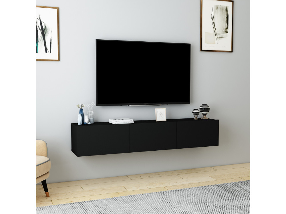 Suporte de TV em madeira "Denby" - 160 x 31 x 29 cm - Preto