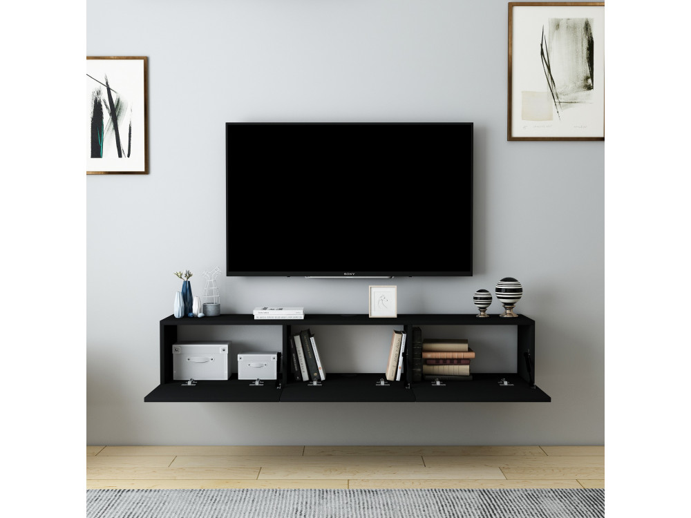 Suporte de TV em madeira "Denby" - 160 x 31 x 29 cm - Preto