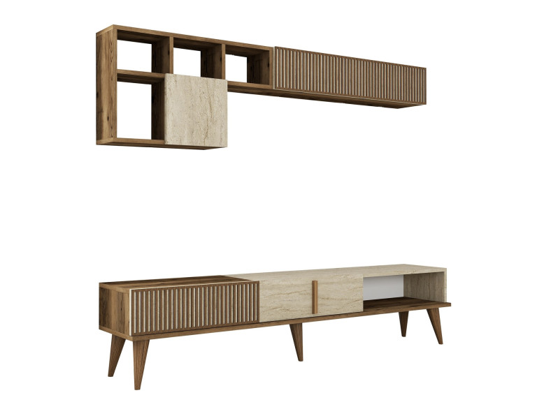 Suporte para televisor em madeira "Milan" - 180 x 35 x 40 cm - Nogueira, Travertino