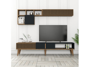 Suporte de TV em madeira "Milan" - 180 x 35 x 40 cm - Nogueira, Antracite 2