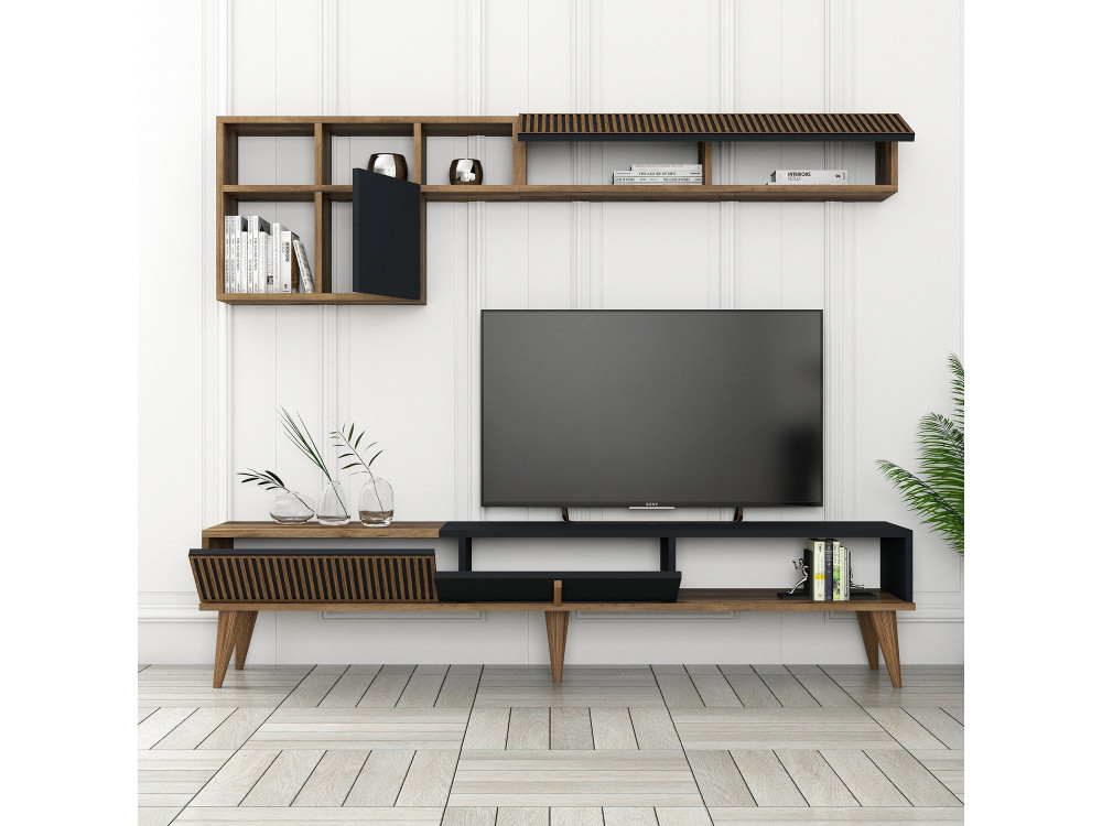 Suporte de TV em madeira "Milan" - 180 x 35 x 40 cm - Nogueira, Antracite