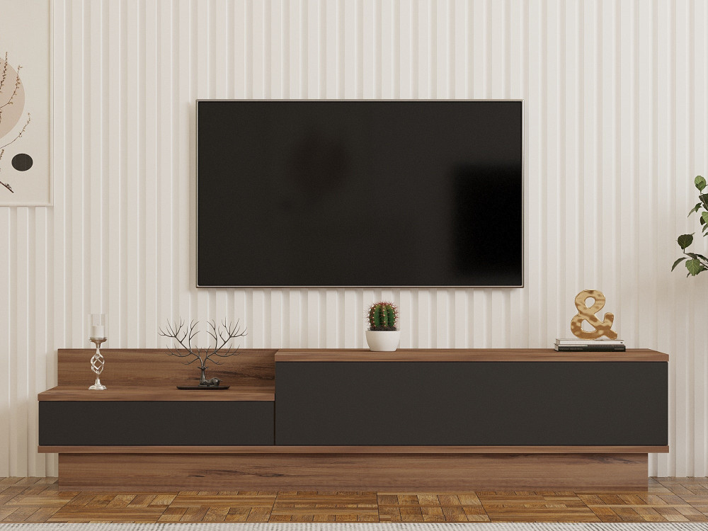 Suporte de TV em madeira "Asir" - 160 x 35 x 35 cm - Castanho