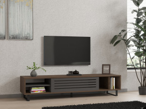 Mesa de TV em madeira "Eray" - 160 x 40 x 35 cm - Nogueira, Antracite 2