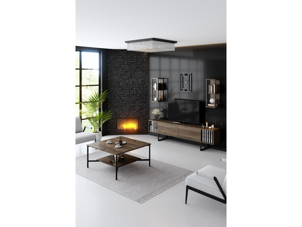 Suporte para televisor em madeira "Chrome Line" - 180 x 30 x 48 cm - NogueiraPreto