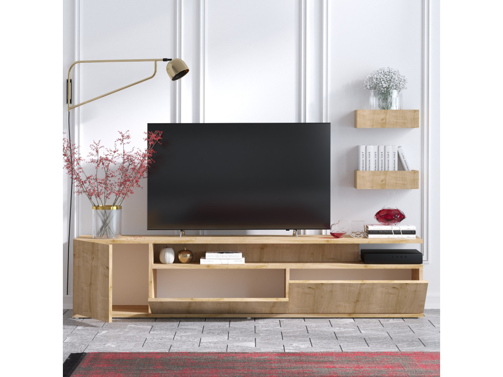 Móvel TV em madeira "Alika" - 180 x 35 x 45 cm - Carvalho