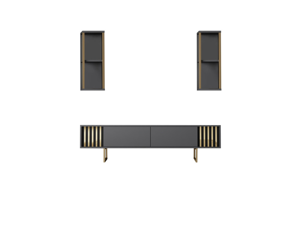 Suporte para TV em madeira "Gold Line" - 180 x 30 x 48 cm - Preto antracite