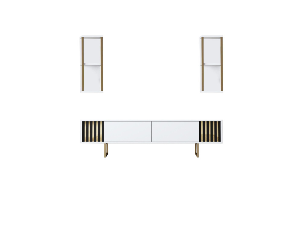 Suporte de TV em madeira "Gold Line" - 180 x 30 x 48 cm - BrancoPreto