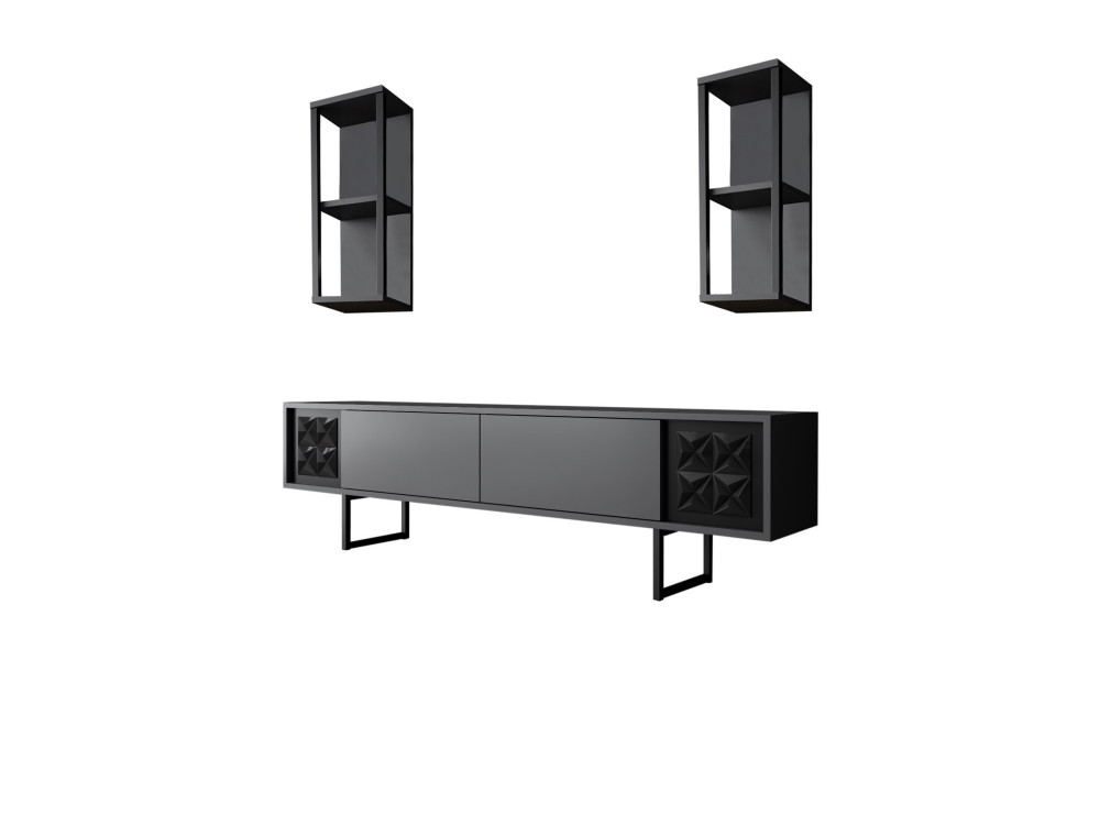 Móvel TV em madeira "Black Line" - 180 x 30 x 48 cm - Preto antracite