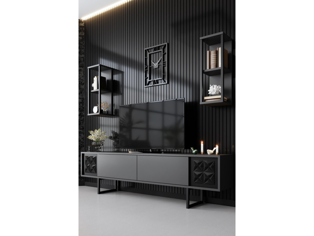 Móvel TV em madeira "Black Line" - 180 x 30 x 48 cm - Preto antracite